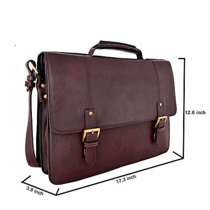 HIDESIGN Charles Large Double Gusset Leather 17" Laptop Compatible Briefcase, Brown - Image 2